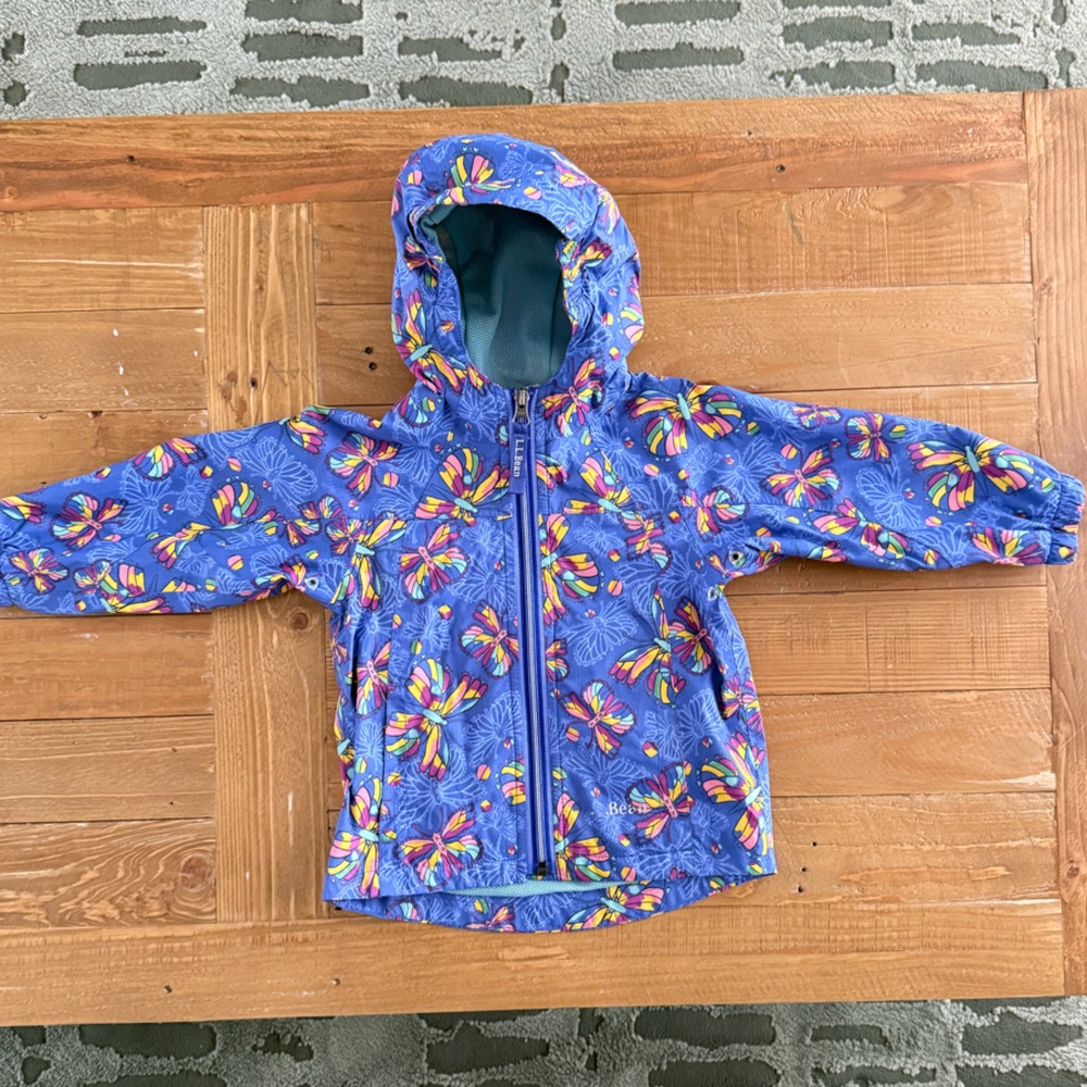 LL Bean Discovery Rain Jacket Butterfly Print Size 12-18 Months Excellent Cond